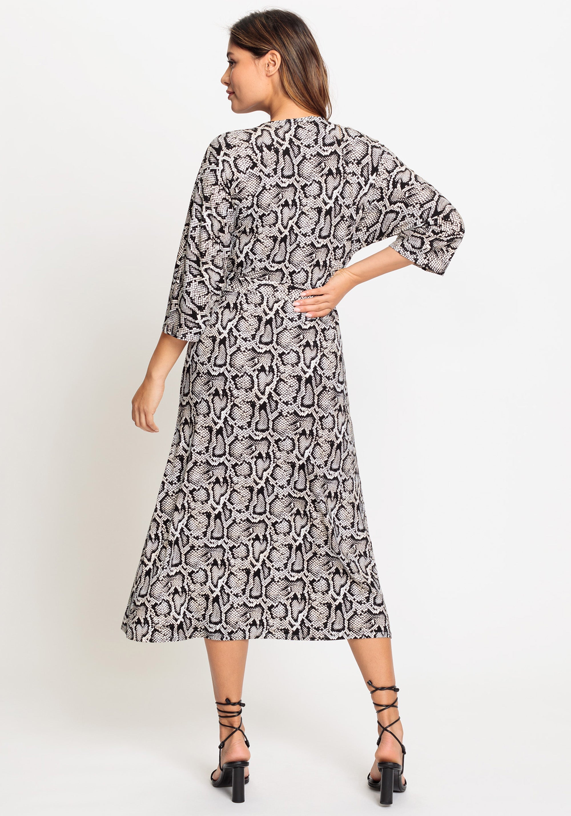 Hudson & Haven™ | 3/4 Sleeve A-Line Snake Print Midi Dress