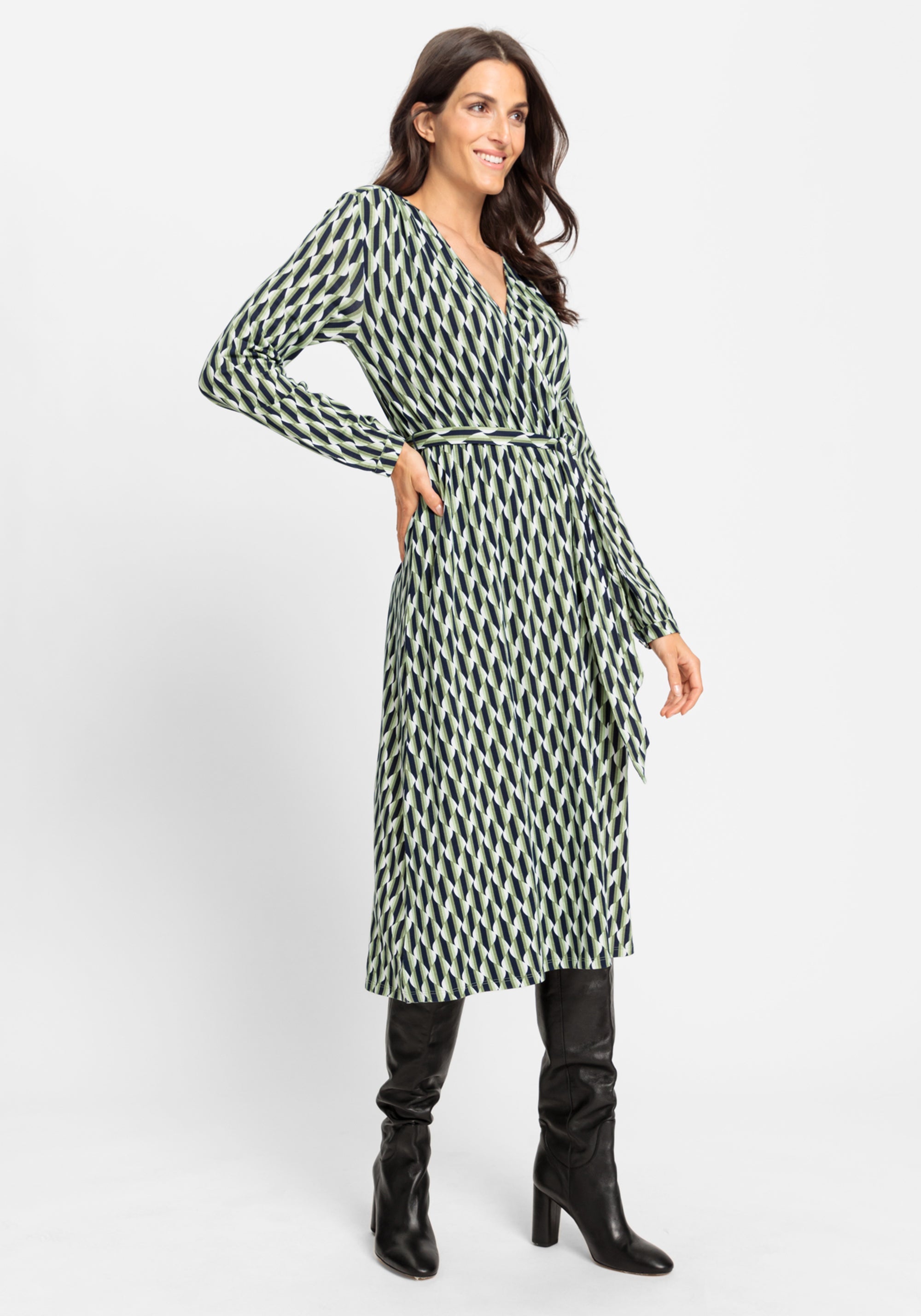 Hudson & Haven™ | Faux Wrap A-Line Retro Print Dress