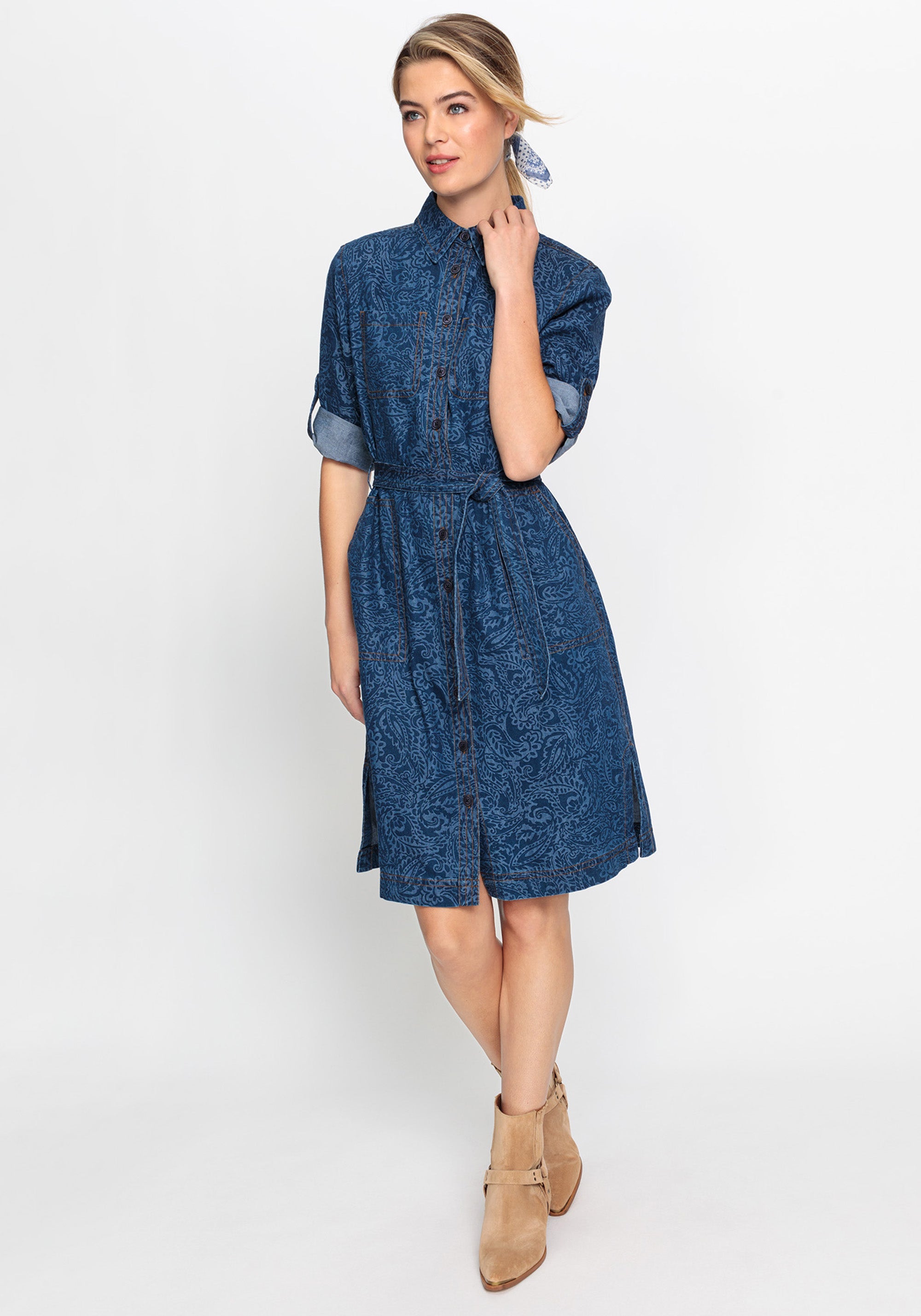 Hudson & Haven™ | Paisley Denim Shirt Dress