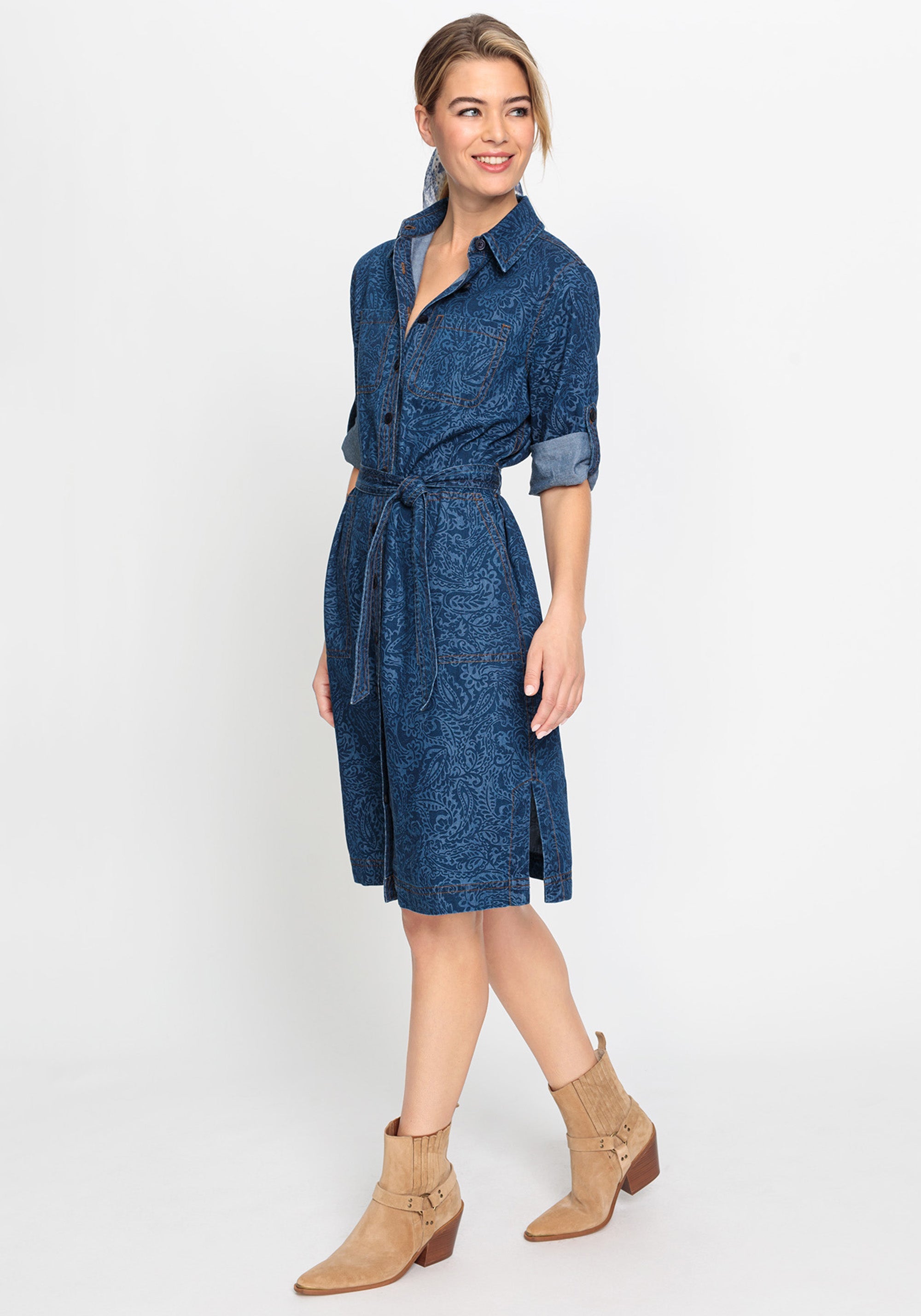 Hudson & Haven™ | Paisley Denim Shirt Dress